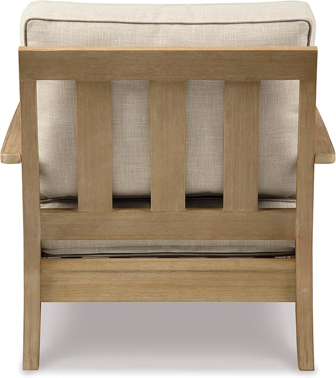 Signature Design by Ashley Clare View Outdoor Eucalyptus Wood Single Cushioned Lounge Chair, Beige
