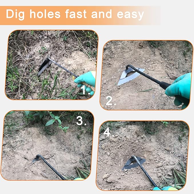 Pack of Weeding Tool Hollow Hoe and Japanese Sickle Garden Tool and a Pair of Professional Gardening Gloves - Heavy Duty Very Sharp Gardening Hand Tools for Landscaping - Nejiri Gama Hoe