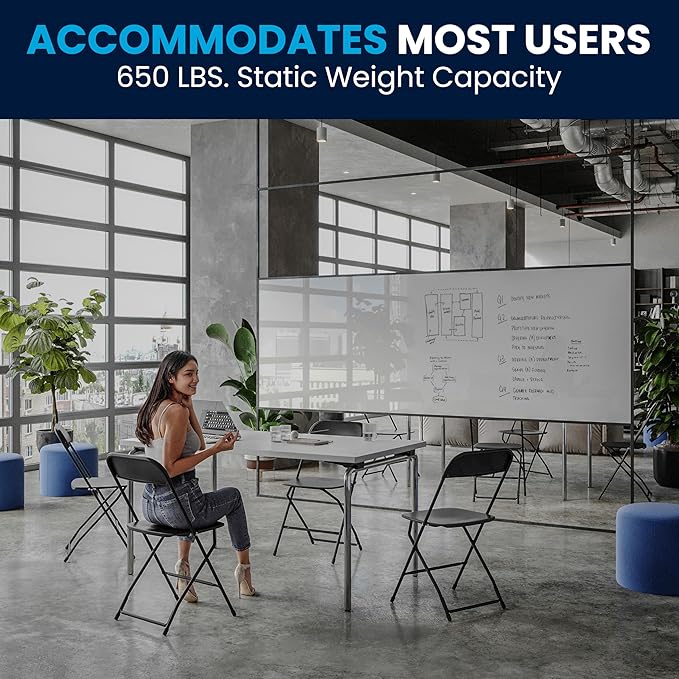 Flash Furniture Hercules Set of 10 Indoor/Outdoor Heavy-Duty Plastic Folding Chairs, Foldable Commercial Stacking Chairs with 650-lb. Static Weight Capacity, Black