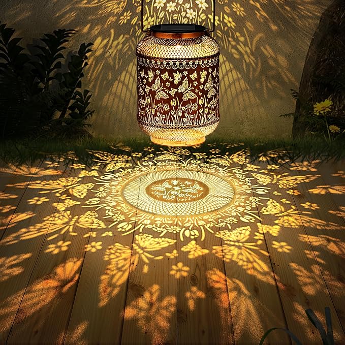 Butterfly Solar Lanterns Outdoor Garden Decor Gifts for Women Mom Grandma Metal Decor Hanging Solar Lights Outdoor Waterproof LED Lanterns for Yard, Patio, Lawn, Tabletop, Landscape
