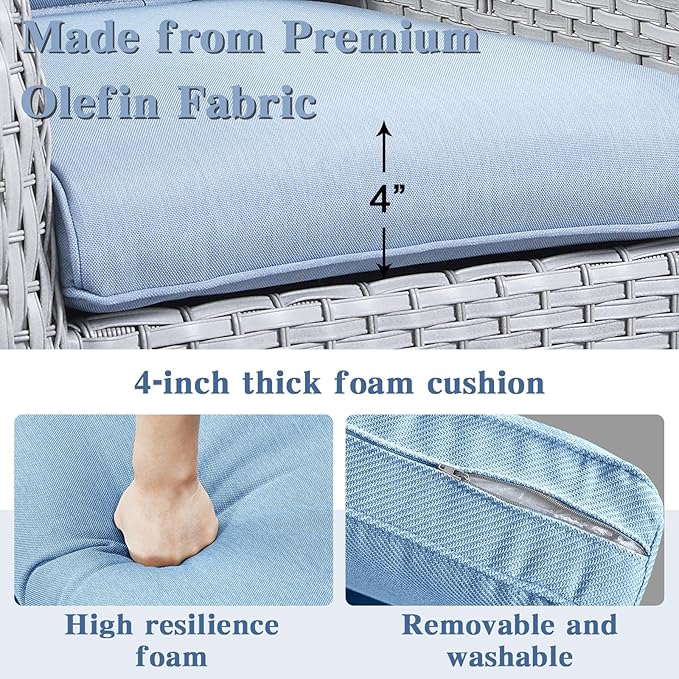 Outdoor Swivel Rocker Patio Chairs Set of 3, High Back Swivel Patio Chairs Wicker Furniture Set, 2 PCS Rattan Swivel Rocking Chair with Side Table, Light Grey Wicker