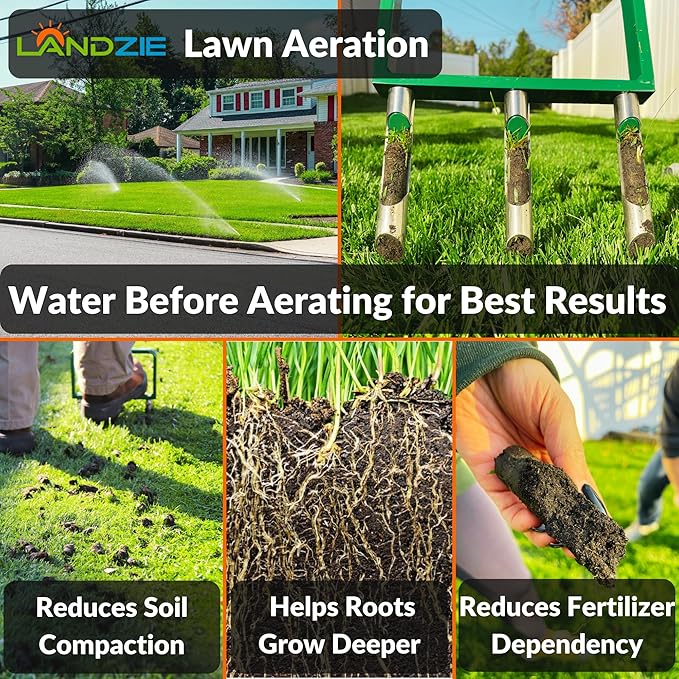 Landzie - The Original Hollow Tine Lawn Aerator Tool - 42 Inch Core Aerator and Grass Aeration Tool Lawn Tools - Stainless Steel Manual Lawn Aerator Plug Aerator and Aerator Lawn Tool