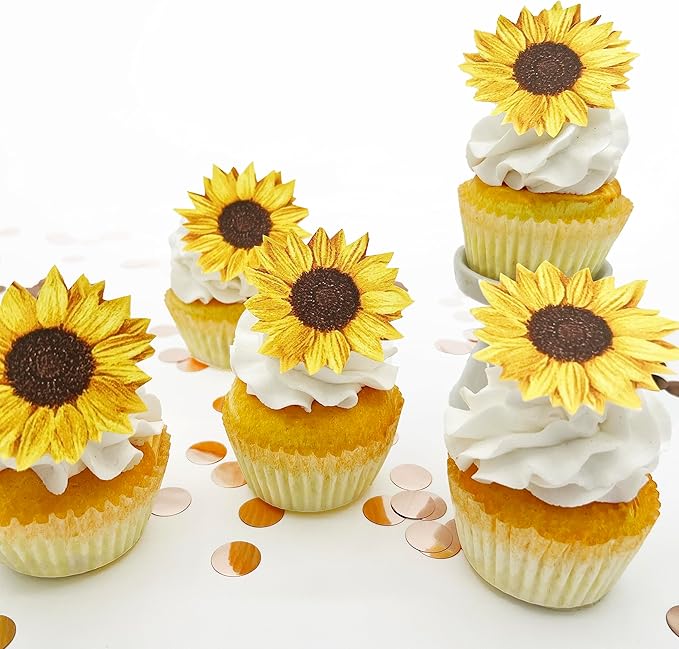 Sugar Robot - Edible Sunflowers for cake decorating - Large Size - Edible flowers cake decorations - Premium Crafted - Made in the USA Cake -Set of 12 (Sunflowers)