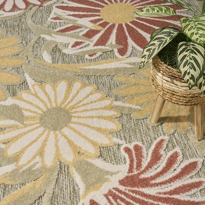 Nourison Aloha Sage Rose 9' x 12' Area Rug - Easy Clean, Non Shedding, Bed Room, Living Room, Dining Room, Kitchen (9' x 12')