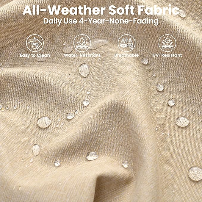 ovios 7 Pieces Patio Furniture Set with 42" Fire Pit Table, Outdoor Sofa Couch with Solar Lights Table Comfy Cushions, Modern Deep Seat Wicker Rattan Conversation Set, Beige