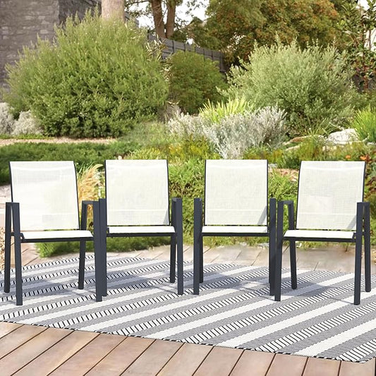Outdoor Patio Chairs Set of 4, Oyster Beige Stackable Outdoor Chairs, Lightweight Patio Set with High Back, Metal Dining Chair for Lawn, Garden, Yard and Deck