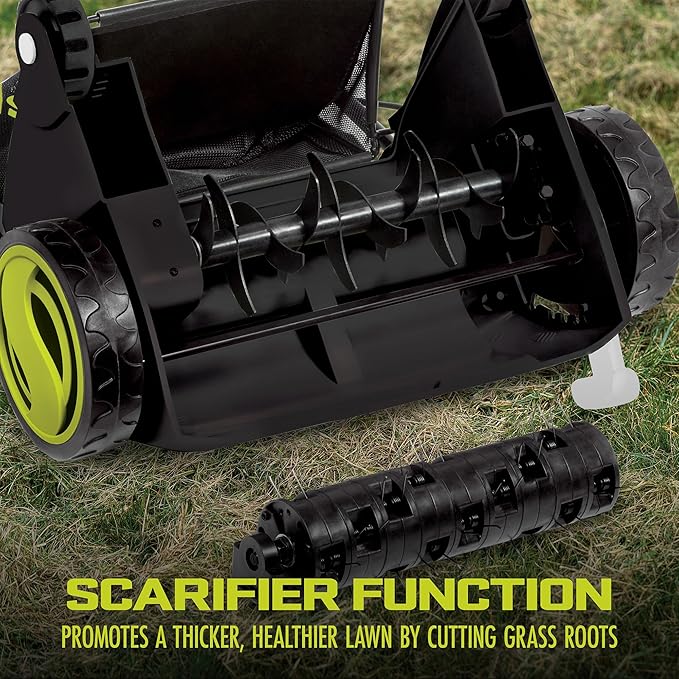 Sun Joe Electric Lawn Dethatcher & Scarifier with 8-Gal Bag, 12 Amp, 12.6 Inch, Black - Heavy Duty Gardening Machine and Equipment for Lawn, Yard, and Grass, AJ801E