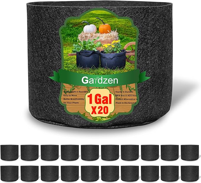 Gardzen 20-Pack 1 Gallon Nonwoven Grow Bags, Aeration Fabric Pots