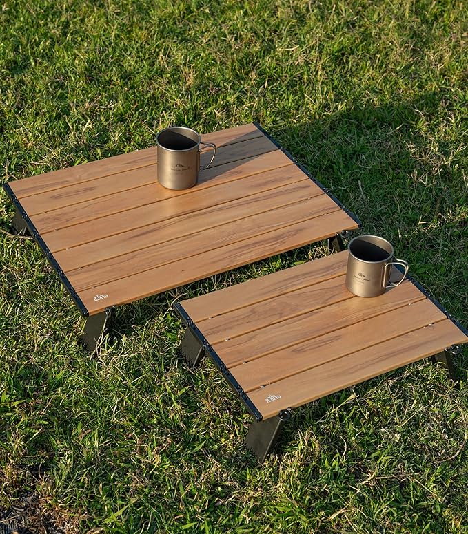 iClimb Ultralight Compact Mini Beach Picnic Folding Alu. Table with Carry Bag, Two Size (Nature - S)