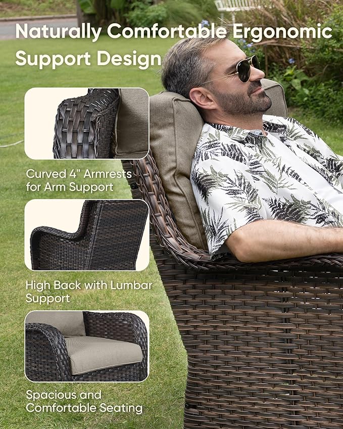 HUMMUH Patio Furniture 6 Pieces Outdoor Furniture Set Wicker Outdoor Sectional Sofa with Swivel Rocking Chairs,Patio Ottomans,Patio Coffee Table