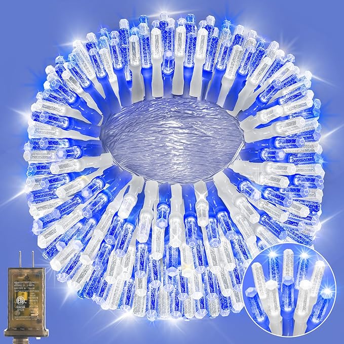 Heceltt 1140 LED 449 FT String Lights Outdoor, 8 Modes Christmas Lights, Waterproof LED String Lights with Timer and Memory Fairy Light Plug in for Wedding Home Party Tree Decorations (Blue and White)