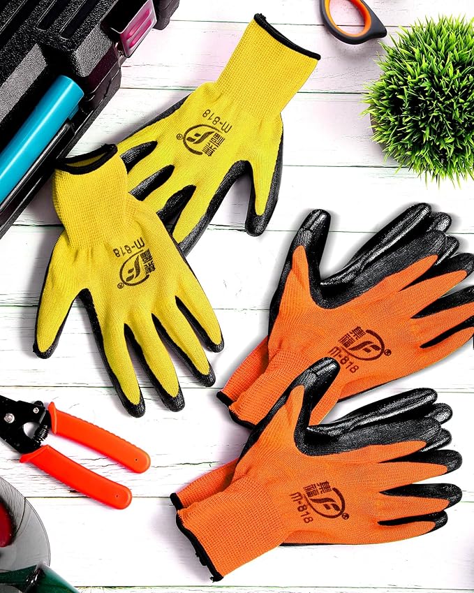 Nuogo 48 Pairs Gardening Gloves for Men Women Rubber Coated Safety Work Gloves Bulk for Gardening Construction Work