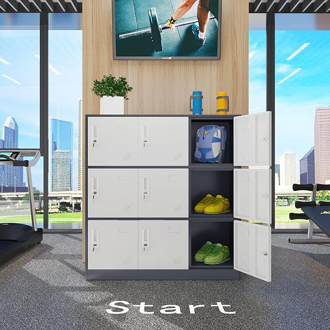 9 Door Metal Storage Locker for Employee,School,Office,Gym,Garage,Locker Cabinet with Lock and Card Slot (9 Door, Grey)