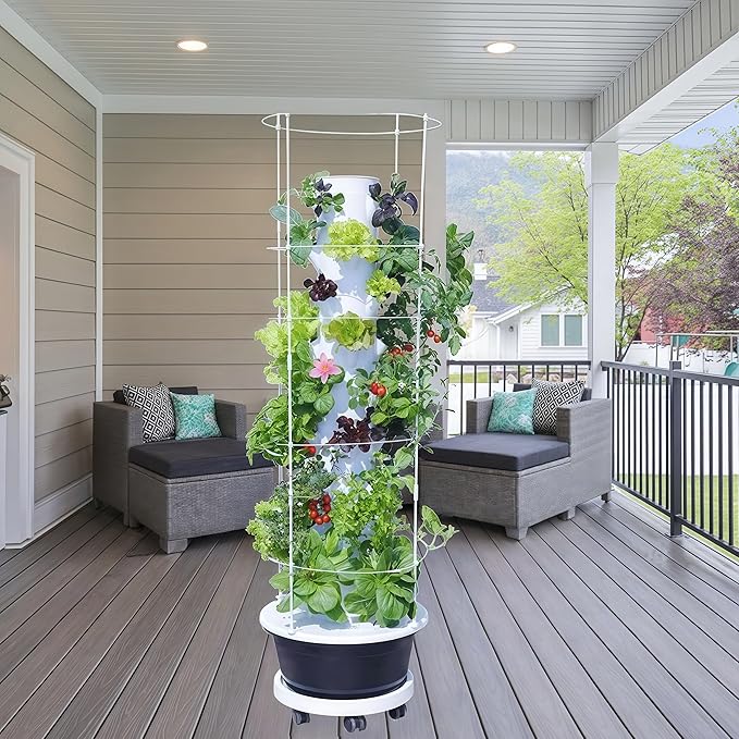 Hydroponic System Kit, Hydroponic Vertical Garden, Lettuce & Herb Starter Kit, with 36 Plant Holes, 9-Tier Indoor Outdoor Growing Tower with Climbing Trellis and Timer