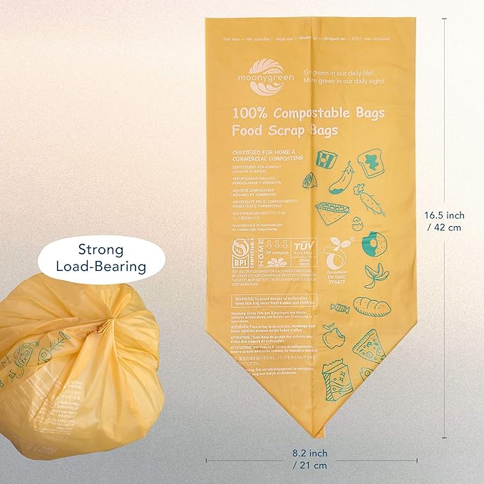 Compostable Trash Bags, 2.6 Gallon, 9.84 Liter, 200 Count, Extra Thick, Food Scrap Small Kitchen Waste Bags, US BPI ASTM D6400 and Europe OK Compost Home Certified