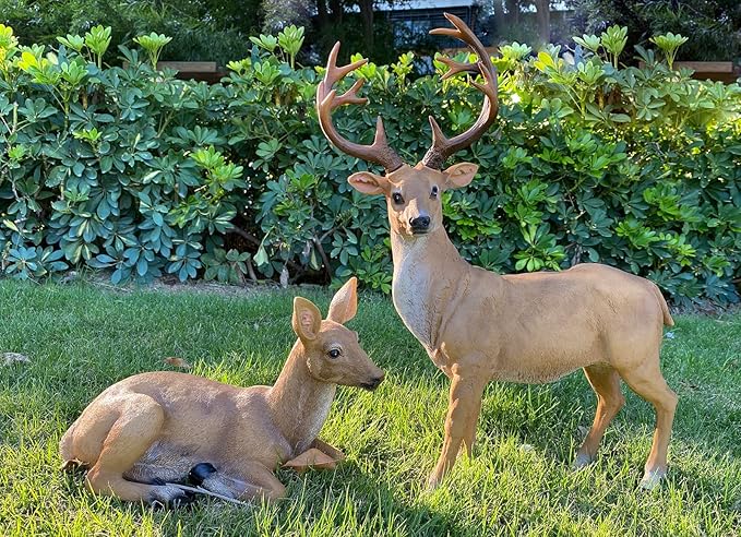 XTAPAN Resin Female Deer & Standing Male Deer Figurine Animals Statue Home Garden Yard Ornament Lawn Outdoor Patio Decor