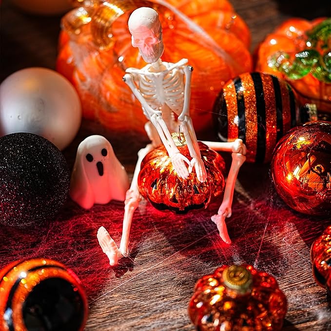 Halloween Tree Ornament Decorations Indoor, 12-Pack Pumpkin Decorative Hanging Ball Ornaments Set for Halloween Christmas Tree, Cute Holiday Party Indoor Home Decor