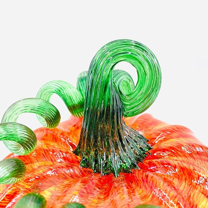 Luke Adams Glass Handmade Glass Pumpkins Table Top Home Decor (Squat, Orange)