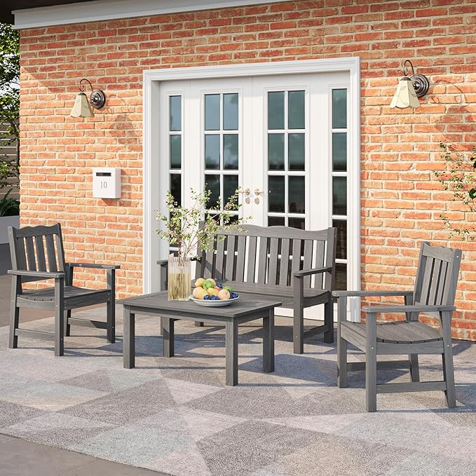 Stoog All-Weather Outdoor & Garden Chair, Patio Dining Chairs with 400 lbs Weight Capacity, Curveback Patio Chair for Backyard, Porch, Pool and Deck, Grey