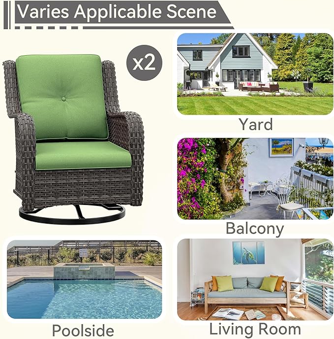 Outdoor Swivel Rocker Patio Chairs Set of 2 - Outdoor Wicker Patio Conversation Sets 2 Pieces with Olefin Fabric Cushions Suitable for Backyard Deck and Porch, Green