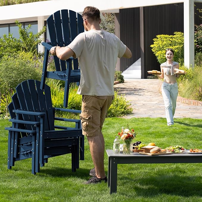 Stackable Adirondack Chair, HDPE Outdoor Patio Chair - Durable and Space Saving, Suitable for Porches, Lawns or Garden, Navy
