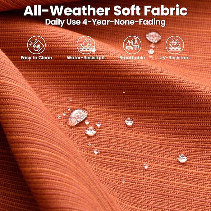 ovios 6 Pieces Patio Furniture Set Outdoor Sofa Couch with Solar Lights Table Comfy Cushions, Modern Deep Seat Wicker Rattan Conversation Set for Porch Deck, Orange Red