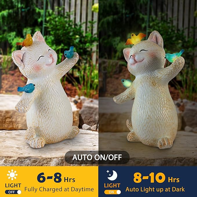 Cat Solar Light for Garden Decor - Outdoor Cat Figurines with Solar Lantern for Yard Patio Lawn Balcony Ornaments - Garden Gifts for Mothers Day, Grandma, Easter