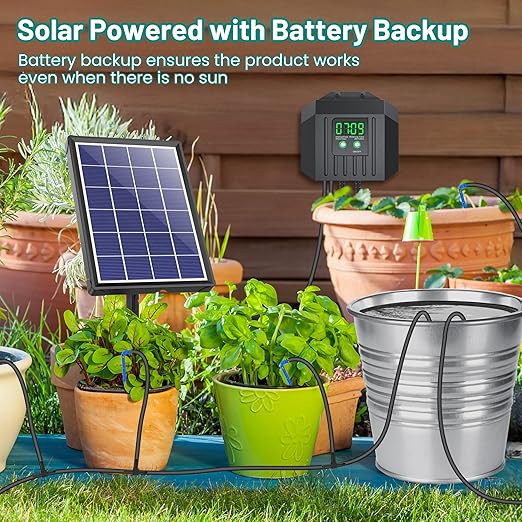 Biling 4W Solar Irrigation System for Garden, Digital Programmable Smart Watering with 2200mAh Battery, Solar Drip Irrigation System for 15 Potted Plants Outdoor Indoor Garden