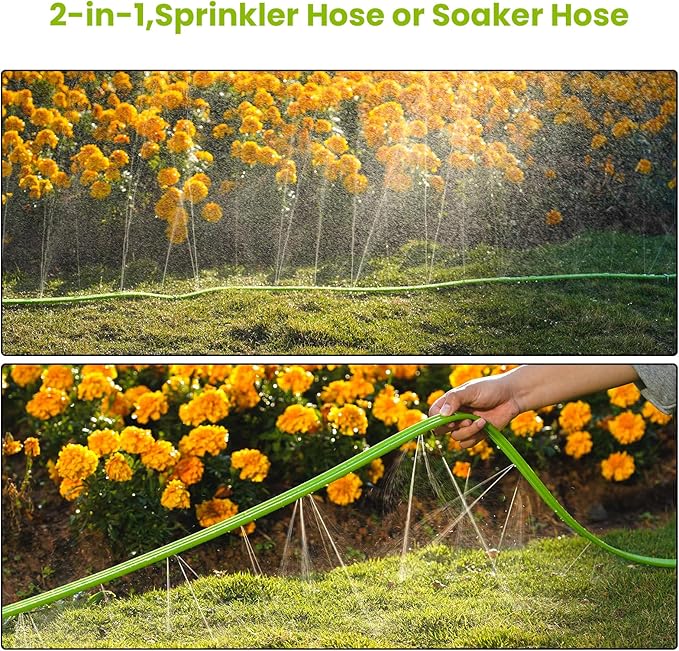 Sprinkler Soaker Hose 15FT 2Pack, Watering Hose with Holes, High-Efficiency Sprinklers System for Garden and Lawn with Staples