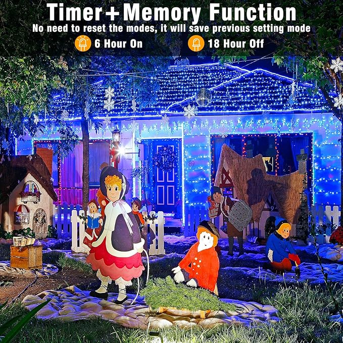 66ft 200 LED Christmas Lights Outdoor - 8 Modes Christmas String Lights Clear Wire with Time Memory, Waterproof Plug in Fairy String Lights for Indoor Outdoor Home Party Garden Decoration, Blue