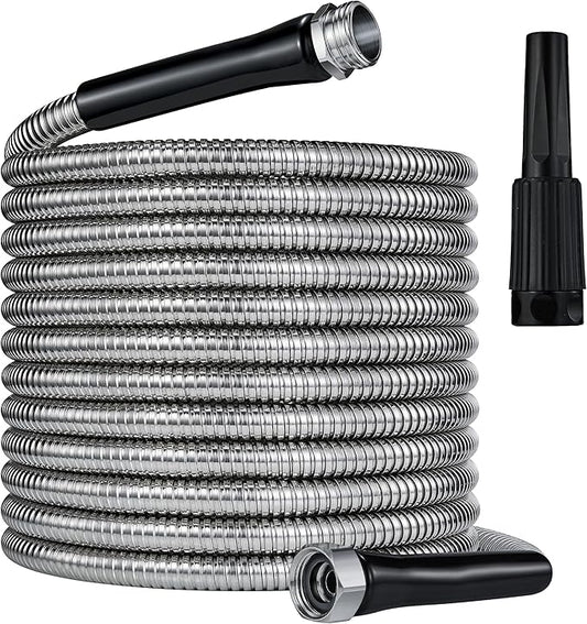 304 Stainless Steel Garden Hose 75FT-2025New Upgraded Metal Expandable Hoses With Nozzle And 3/4 Solid Fitting, Sturdy and Lightweight, Kink-Free, Rust Proof &Ultra-Durable Water Hose For Yard Camper