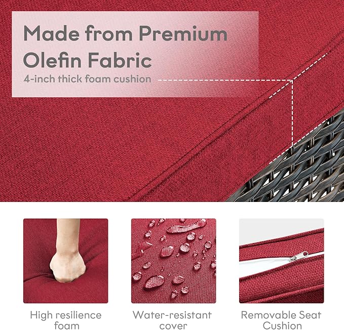 Outdoor Swivel Rcoker Wicker Chairs - Swivel Patio Chairs Set of 2 Patio Furniture Sets with Covered Cushion for Porch Deck Balcony Backyard, Red