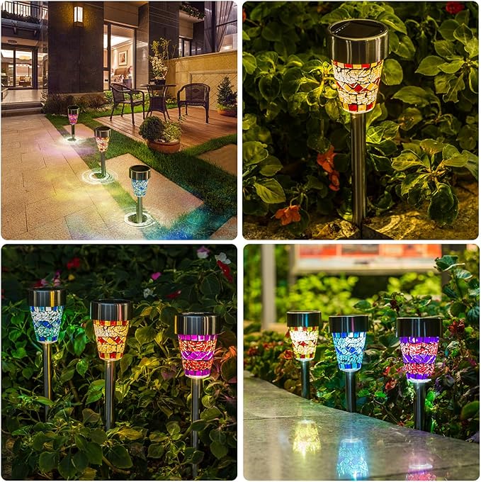 SUNWIND Solar Garden Lights Outdoor Decorative Mosaic Glass Pathway Lights White LED Solar Landscape Lights Waterproof for Lawn Path Patio Yard Walkway