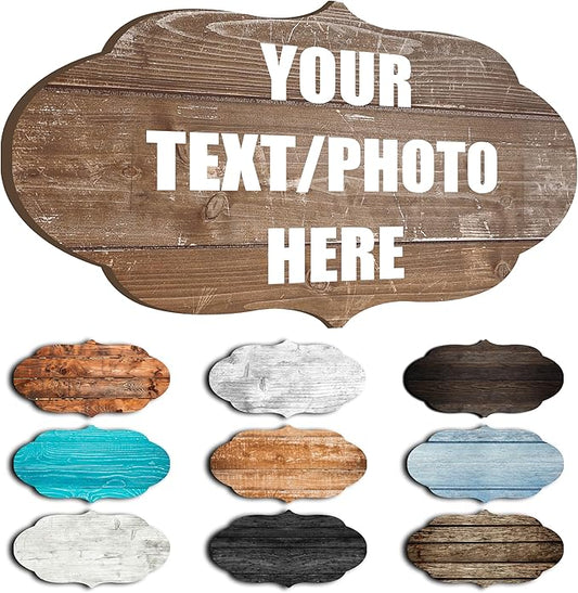 Custom Personalized Wood Text Signs, 3 Sizes, 30 Fonts, 9 Wood Colors, Custom Patterns - Blank Shaped Wood Signs, Farmhouse Decorative Wood Signs, Home, Kitchen, Rustic Wall Decor.