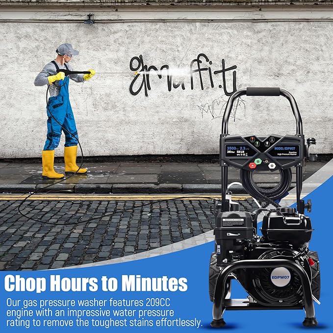 3500 PSI Gas Pressure Washer, 2.3 GPM Heavy-Duty High-Power Cleaner with 209CC 7HP Engine, 25Ft Hose, Axial Aluminum Pump, Soap Tank & 4 Quick-Connect Adjustable Nozzles (Black)