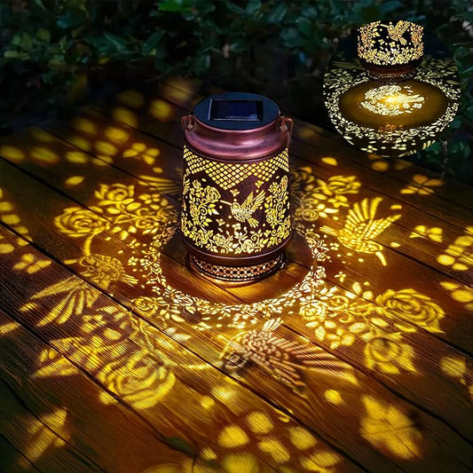 Solar Lanterns Outdoor Waterproof, Hummingbird Solar Lights Outdoor, Garden Decor Hanging Metal Lantern, Garden Lights for Yard/ Patio/Porch/Lawn, Decorative Gifts for Mom/Women