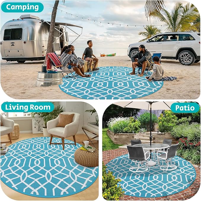 HEBE Outdoor Rug 8ft for Patios Waterproof Clearance Reversible Patio Mat Plastic Straw Rug RV Camping Mat Outside Area Rug Carpet for Camping RV,Porch,Deck,Balcony,Camper,Backyard