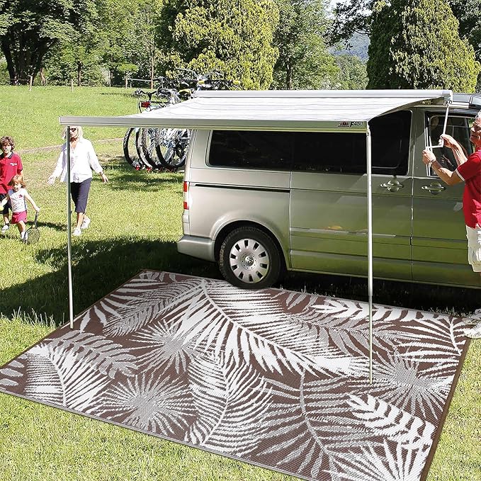 HiiARug Outdoor Rug 6x9Ft Outdoor Plastic Straw Rug Waterproof Outdoor Rugs for Patios Clearance Large Reversible Patio Mat Outdoor Area Rug for Patios Deck Beach RV Camper Backyard,Brown&White