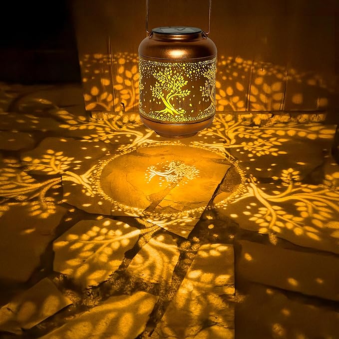 Solar Lanterns Outdoor, Waterproof Hanging Solar Lantern Garden Decor, Solar Lights for Backyard Porch Patio Table Yard Balcony Lawn Pathway, Tree of Life Gifts for Women Grandma Mom
