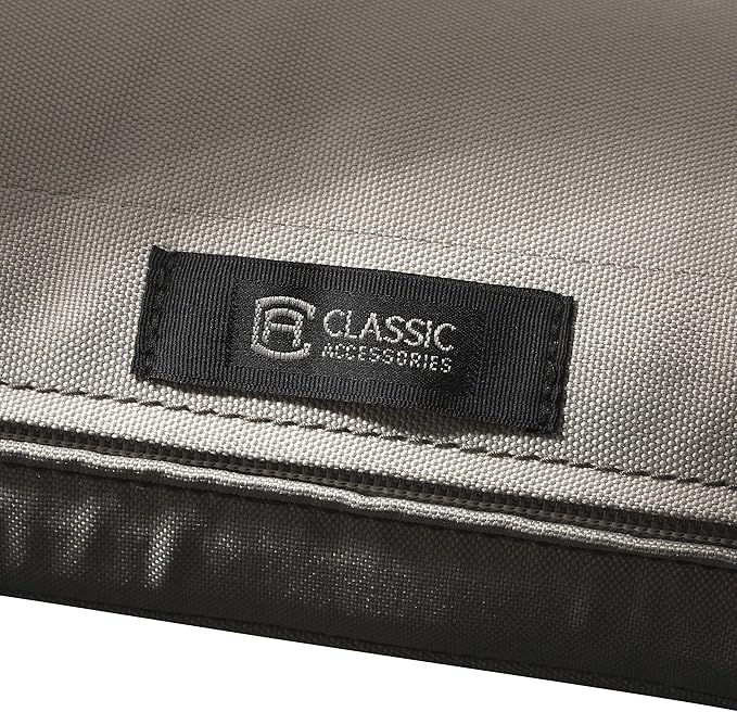 Classic Accessories Ravenna Water-Resistant 25 x 25 x 5 Inch Square Patio Seat Cushion Slip Cover & Foam, Mushroom, Lounge Chair Cushion