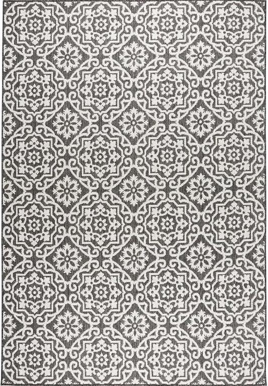 Nicole Miller New York Patio Country Julia Transitional Geometric Indoor/Outdoor Area Rug, Black/Grey, 6'6"x9'2"