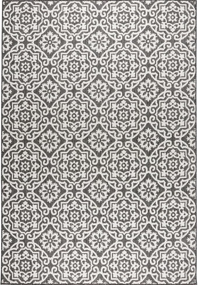 Nicole Miller New York Patio Country Julia Transitional Geometric Indoor/Outdoor Area Rug, Black/Grey, 9'2"x12'5"