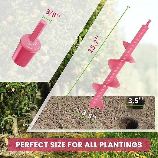 TCBWFY 3.5" x16 Inch Pink Garden Auger Drill Bit for Planting- Perfect for Planting Bulbs, Flowers, and Small Trees