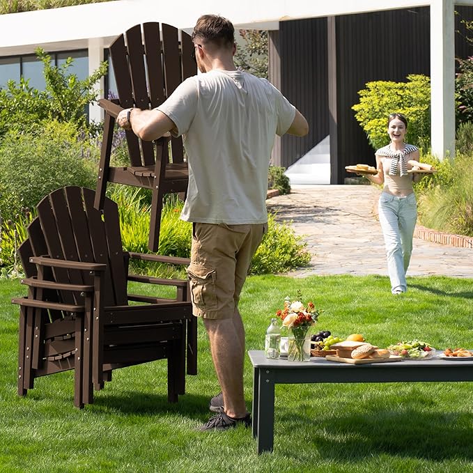 Stackable Adirondack Chair Set of 2, HDPE Outdoor Patio Chair - Durable and Space Saving, Suitable for Porches, Lawns or Garden, Coffee