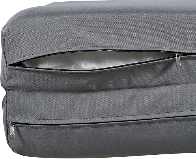 Polibi Outdoor Patio Sunbed with Beige Curtains,Outdoor Sun Lounger Bed with Pillows,Rubber Core Rope Weaving Outdoor Double Chaise Lounge Suitable for Pool,Garden,Gray+Beige