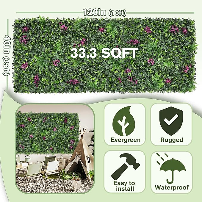Greenery Grass Wall Boxwood Plant Roll: 40"x120"(33.5 SQFT) with UV Resistant Green Leaves Faux for Interior Wall, Greenery Backdrop,Garden and Indoor Outdoor Plant Panel Covering Privacy