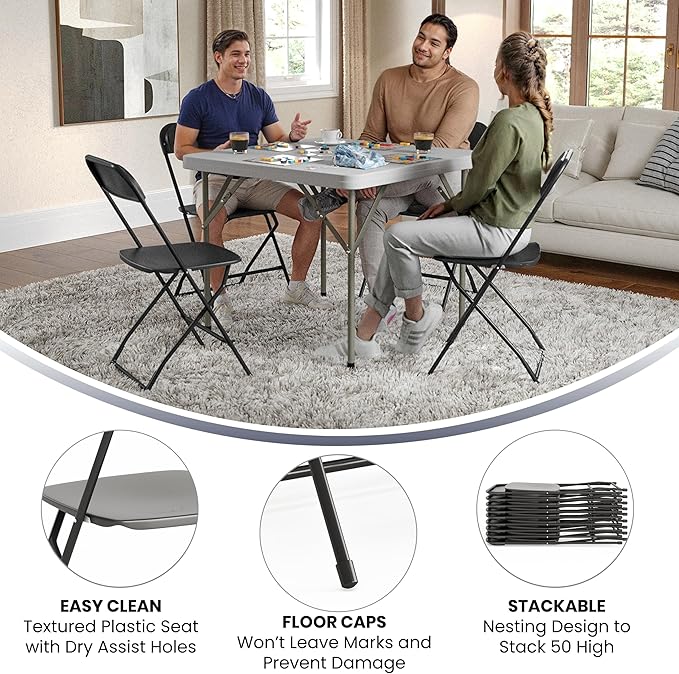 Flash Furniture Hercules Set of 10 Indoor/Outdoor Heavy-Duty Plastic Folding Chairs, Foldable Commercial Stacking Chairs with 650-lb. Static Weight Capacity, Black