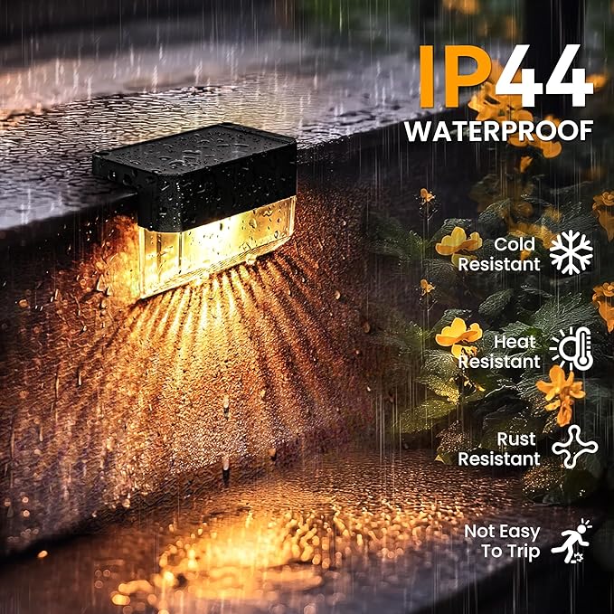 SOLPEX Solar Fence Lights Outdoor,Solar Deck Lights Waterproof Led Solar Lights for Outdoor Stairs,Step,Patio,Yard,Garden,Balcony and Porch,8 Pack Shell-Like Light Spots(Black Shell,Warm White&RGB)