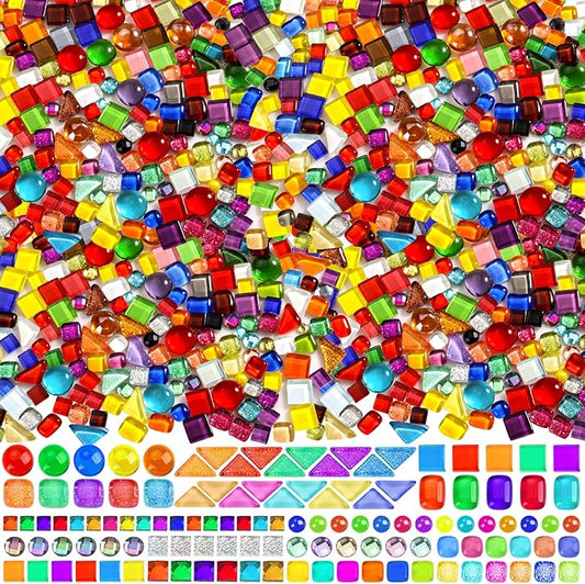 3200 Pcs Colorful Irregular Crystal Mosaic Tiles, 6.6lb Tiny Mosaic Tile DIY Hobbies Children Handmade Crystal Craft for Craft Bathroom Kitchen Home Decoration DIY Art Projects
