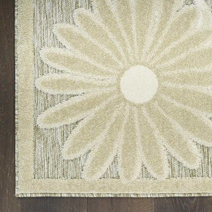 Nourison Aloha Ivory Sage 2'8" x 4' Area Rug - Easy Clean, Non Shedding, Bed Room, Living Room, Dining Room, Kitchen (3' x 4')